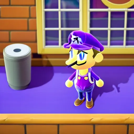 Image similar to waluigi in animal crossing new horizons, highly detailed, extremely high quality, hd, 4 k, 8 k, canon 3 0 0 mm, professional photographer, 4 0 mp, lifelike, top - rated, award winning, realistic, detailed lighting, detailed shadows, sharp, no blur, edited, corrected, trending