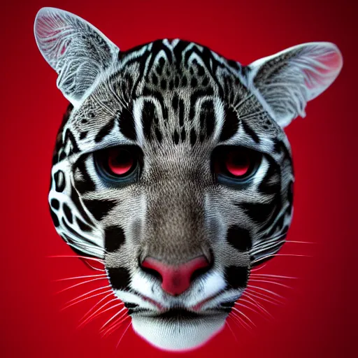 Image similar to profile shot of a black and red ocelot with black background, high contrast, octane render, abstract, 4k