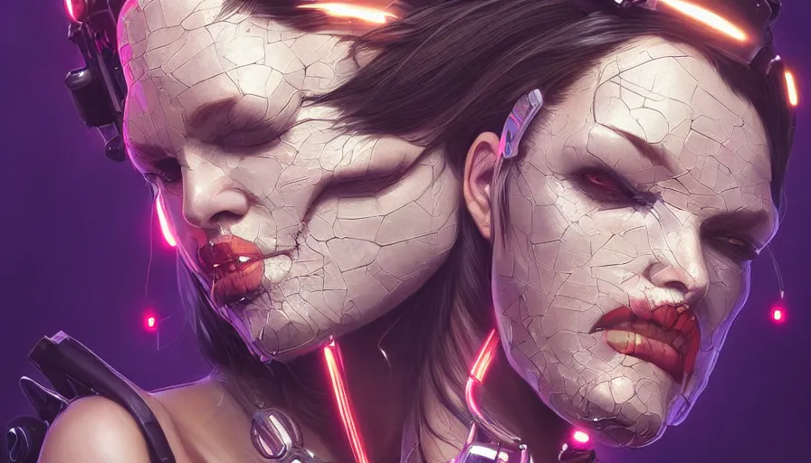 Image similar to no mouth, scream, cyberpunk angry gorgeous goddess, alterd carbon, cigar, neon, fibonacci, sweat drops, insane, intricate, highly detailed, digital painting, artstation, concept art, smooth, sharp focus, illustration, Unreal Engine 5, 8K, art by artgerm and greg rutkowski and alphonse mucha