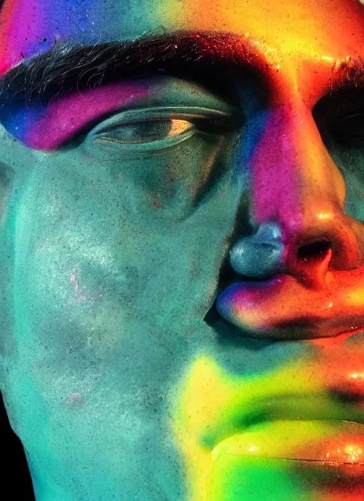 Image similar to a photorealistic portrait of a man made of rainbow wax that is melting subsurface scattering