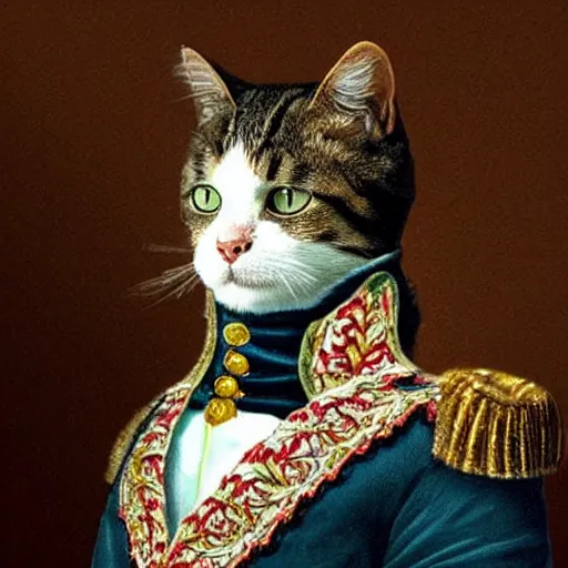 Prompt: a cat dressed as napoleon bonaparte