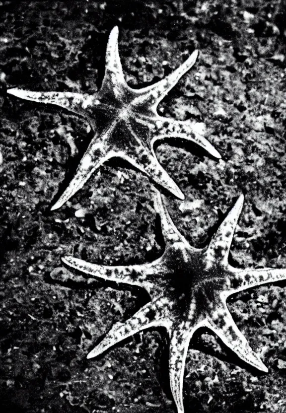 Image similar to North korean starfish monster, kaiju-eiga, thriller, monochrome, film grain, flare, backlit