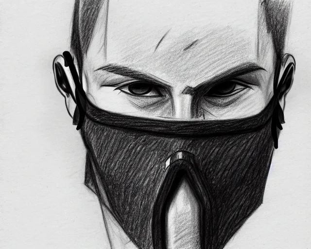 Image similar to draft drawing of a european man covering face with mask, draft sketch, thin stroke, trending on artstation, context art, pencil sketch, high detail