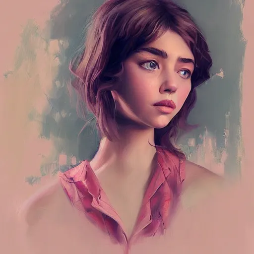 Prompt: a beautiful scenic painting of a beautiful young girl that looks like imogen poots by artgerm and wlop and wes anderson and spike jonze