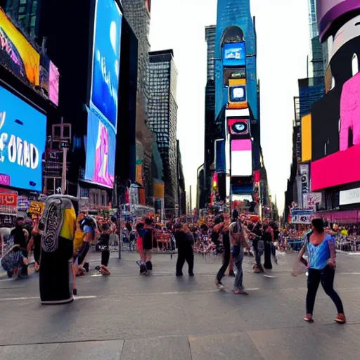 Image similar to photo of moai statues invasion in times square