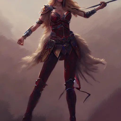 Prompt: taylor swift as a warrior maiden by wlop and glen rutkowski, mate painting, concept art, artstation