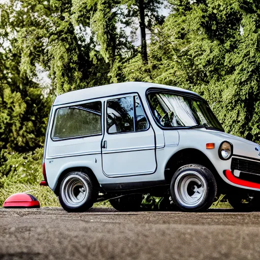 Prompt: a peel p 5 0 mixed with a 2 0 0 0 ford excursion, professional photography, wide - angle