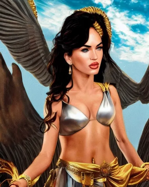 Prompt: megan fox as a Greek goddess in the sky, hyper ultra mega realistic