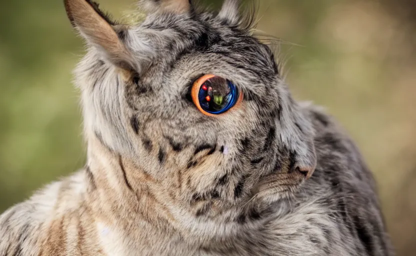 Prompt: peter. eight eyes peter looking at camera horse cat bird 5 0 mm, 8 k, odd