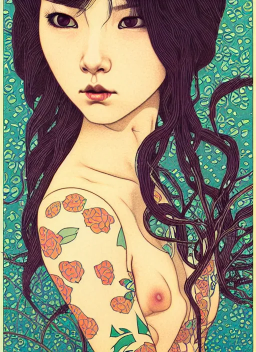 Prompt: a portrait of a pretty sewer punk young lady by audrey kawasaki