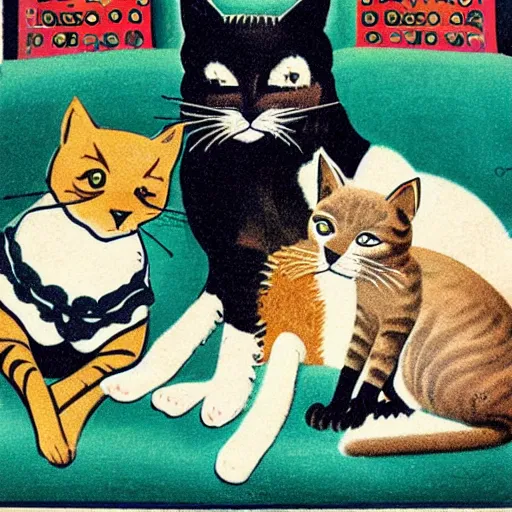 Image similar to cats and dogs, Vintage Magazine Illustration