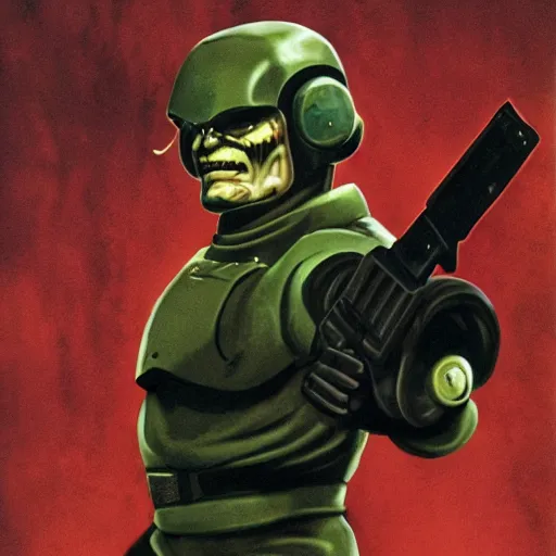 Prompt: Charles Bronson as Doomguy