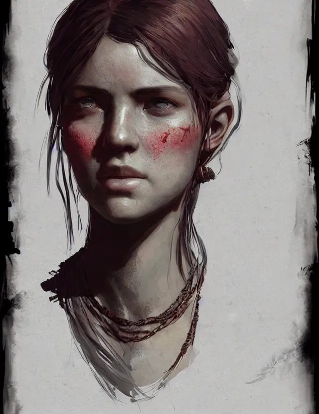 Prompt: close face portrait of a beautiful young female robber as red dead redemption 2 concept art, art by ryo shiotani and greg rutkowski, intricate, beautiful, cute, cinematic lighting, vintage art by serge ivanoff, high resolution, very detailed