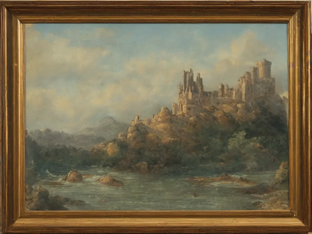 Image similar to a landscape painting of a castle on the ship