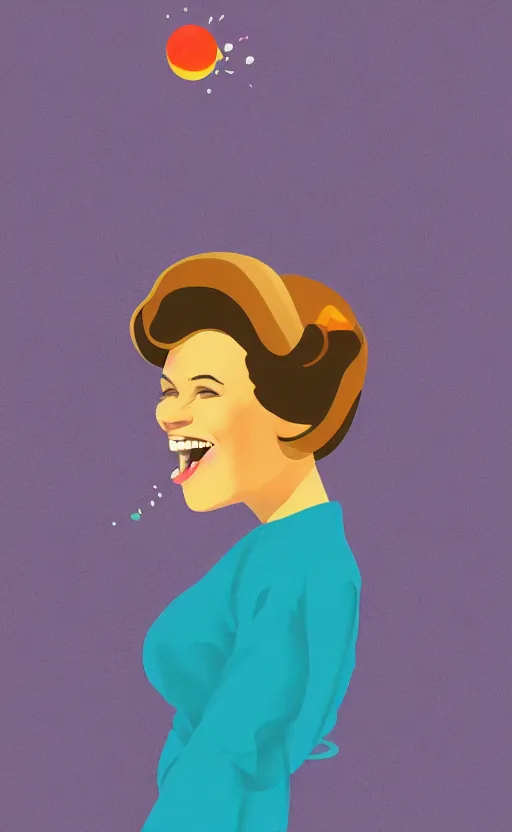 Prompt: illustration with a woman laughing out loud, standup, comedy, joke, painting by tom whalen, funny meme photo, trending on behance, digital illustration, storybook illustration, grainy texture, flat shading, vector art, airbrush, pastel, watercolor, poster