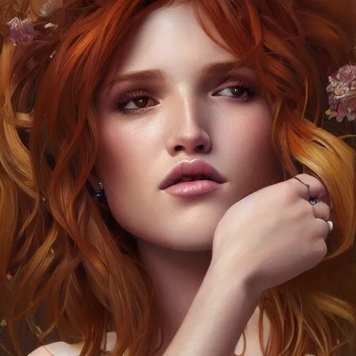 Image similar to ultra realistic illustration, bella thorne as thirty year old lady, intricate, elegant, highly detailed, digital painting, artstation, concept art, smooth, sharp focus, illustration, art by artgerm and greg rutkowski and alphonse mucha