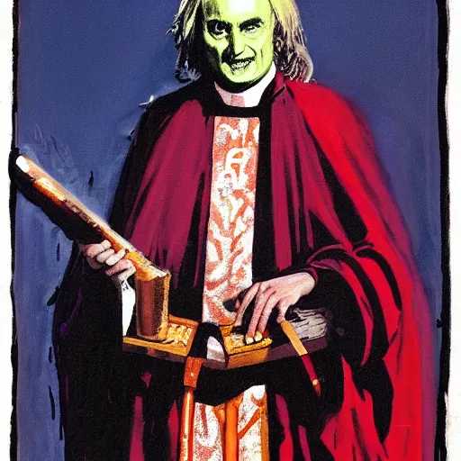 Image similar to portrait of richard dawkins as satanic high priest, by basil gogos