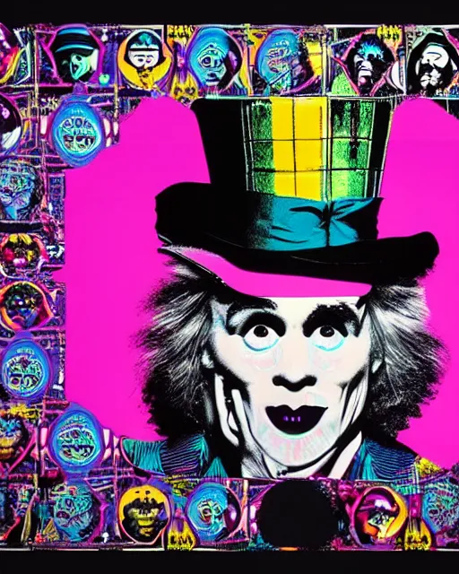 Image similar to symmetrical!! highly detailed vfx portrait of the mad hatter, global illumination, detailed and intricate environment by andy warhol and tristan eaton