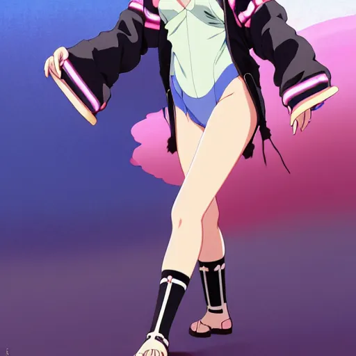 Image similar to a beautiful natalie portman as an anime boy gravure model, wearing oversized mayan bomber jacket and leotard with overalls, bulky poofy bomber jacket with mayan patterns, aztec street fashion, gapmoe yandere grimdark, trending on pixiv fanbox, painted by greg rutkowski makoto shinkai takashi takeuchi studio ghibli, akihiko yoshida