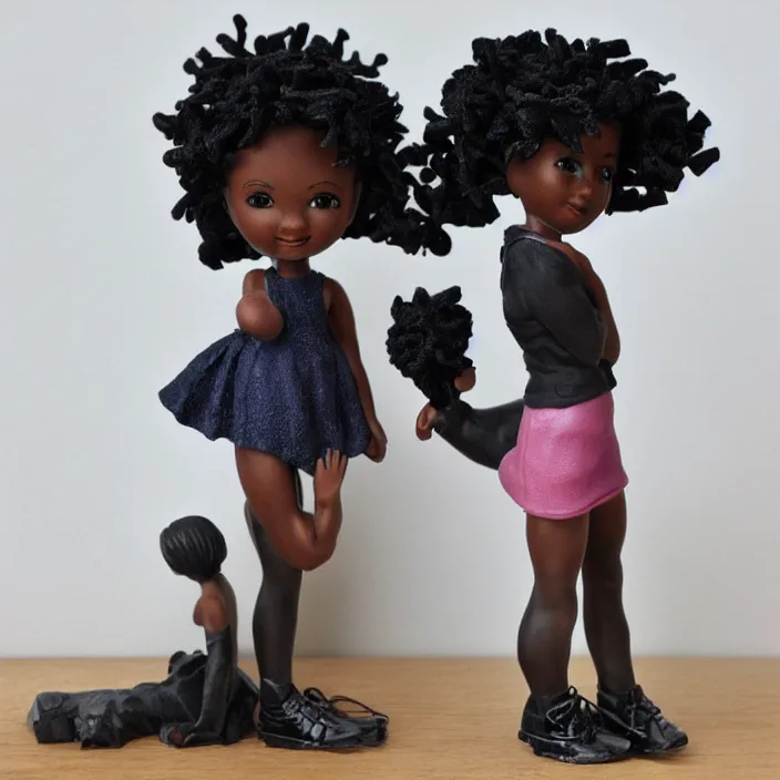 Image similar to black little miss girl, figurine, detailed product photo