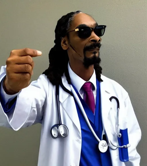 Snoop Dogg dressed as a doctor trying to sell you weed | Stable Diffusion