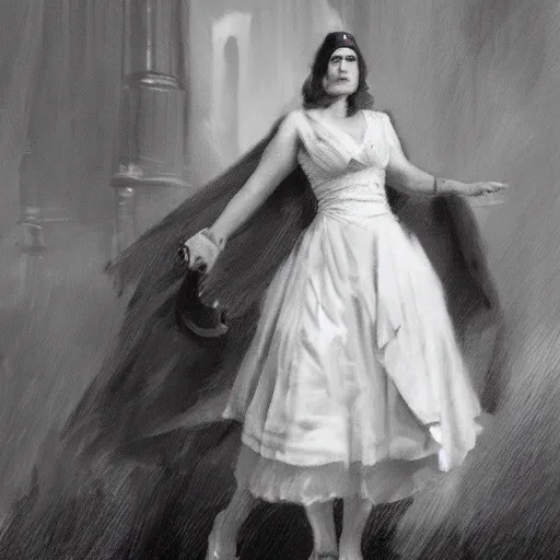 Image similar to adolf hitler wearing a dress in london geog darrow greg rutkowski