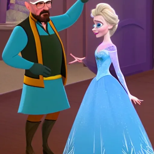Image similar to Walter white playing as Elsa in Disney's frozen.