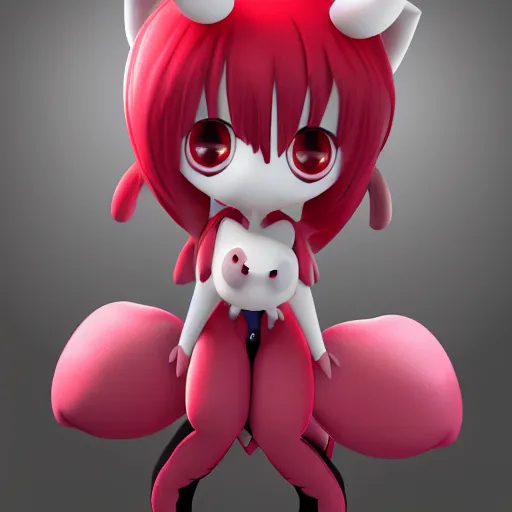 Prompt: cute fumo plush girl imp with a red heart on her forehead, vray