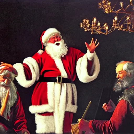 Prompt: Father Christmas sings at Eurovision Painted by Caravaggio