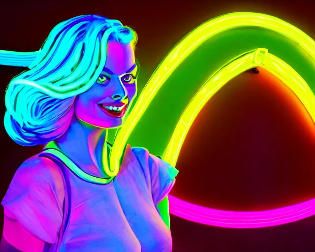 Image similar to margot robbie as a neon sculpture, hyper detailed