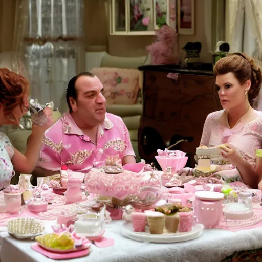 Prompt: Tony Soprano having a girly tea party