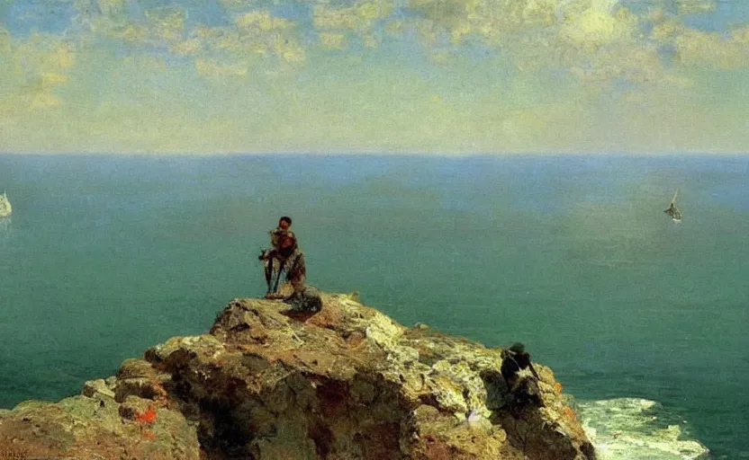 Prompt: high quality high detail painting by ilya repin, hanging from the edge of the cliff, hd