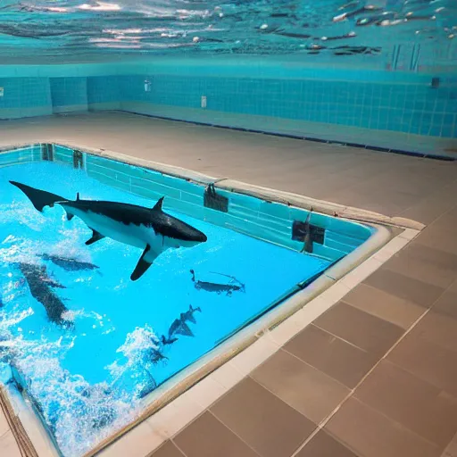 Image similar to swimming pool with great white sharks