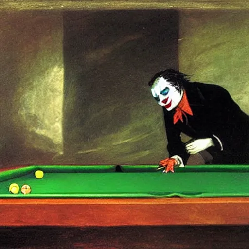 Image similar to the joker playing pool painted by goya