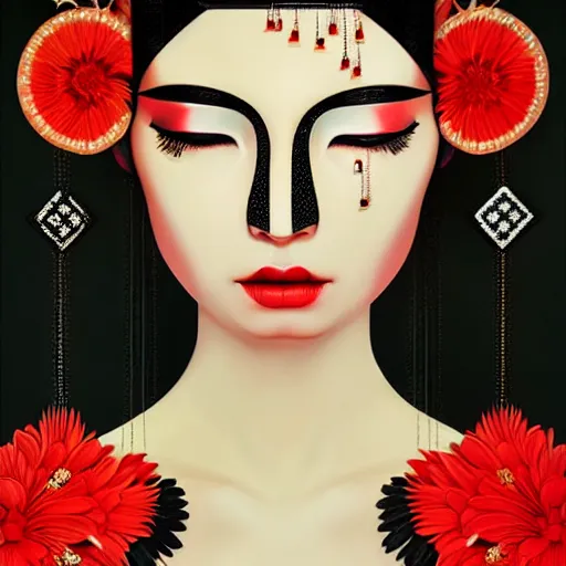 Image similar to detailed concept art painting art deco pattern black red flowers and diamonds by hsiao - ron cheng, bizarre compositions, exquisite detail