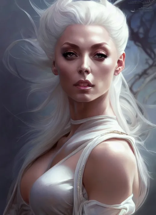 Prompt: portrait of aggressive isabelledeltore, d & d, white, fantasy, intricate, elegant, highly detailed, digital painting, artstation, concept art, smooth, sharp focus, illustration, art by artgerm and greg rutkowski and alphonse mucha