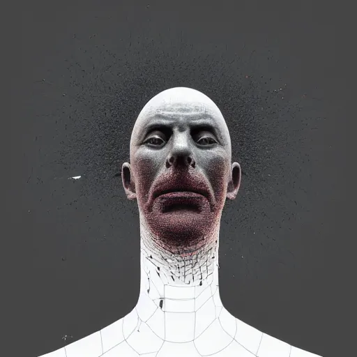 Image similar to A Black background 3d portrait of a man with an exploding head by Zdzisław Beksiński and Simon Stålenhag,In style of digital illustration art,Ray tracing,hyper detailed,sharp focus,4k