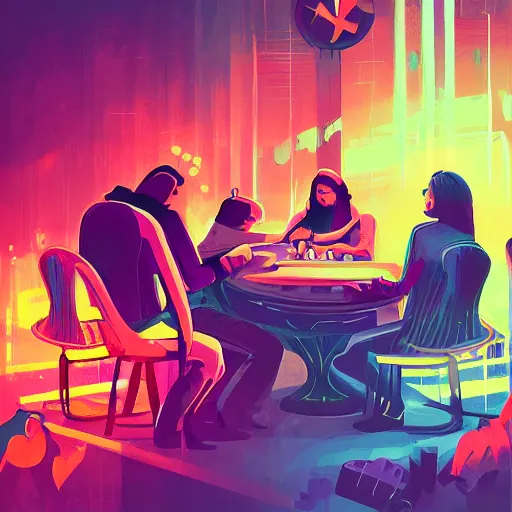 Image similar to detailed illustration of a poker card game by alena aenami and annato finnstark