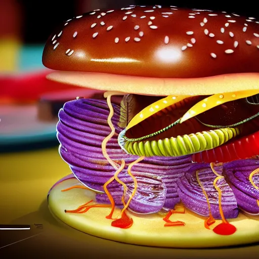 Image similar to hamburger mix jellyfish, cg, 8 k, sharp focus, style by andy warhol