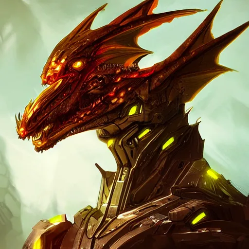 Image similar to Cyborg dragon portrait, artstation, Golden halo