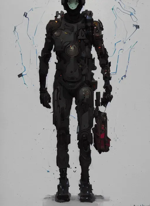 Image similar to a full body portrait oil painting illustration of rahul kohli by justin sweet and greg rutkowski and alphonse mucha with face and body clearly visible, techwear, futuristic, cyberpunk, artstation trending, high quality, sombre mood, artstation trending, abstract colours, no crop, entire character!,