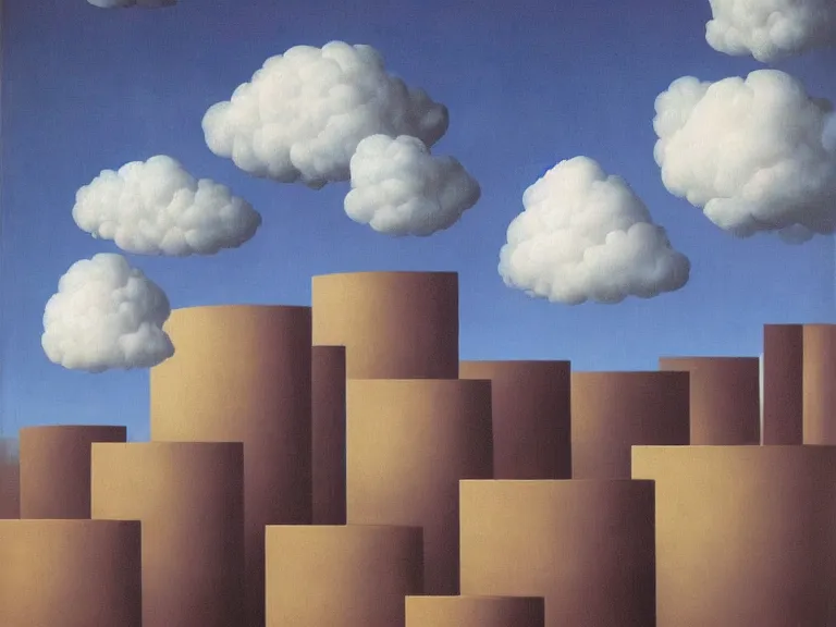 Image similar to room full of clouds, painting by rene magritte, centered, high detail, high resolution