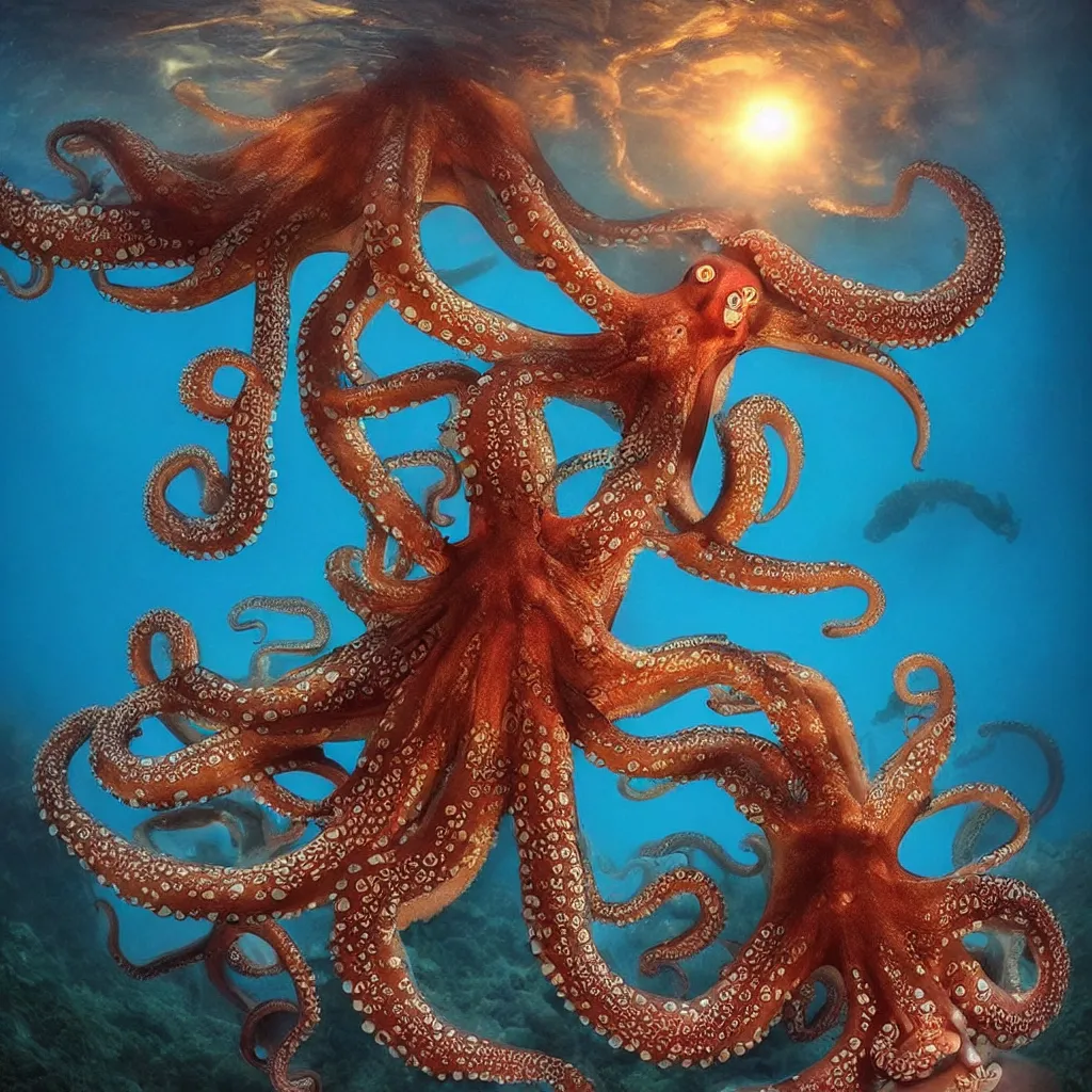 Image similar to octopus god is almighty, incredible photography, beautiful ambient light