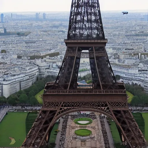 Image similar to aliens climbing the eiffel tower in paris