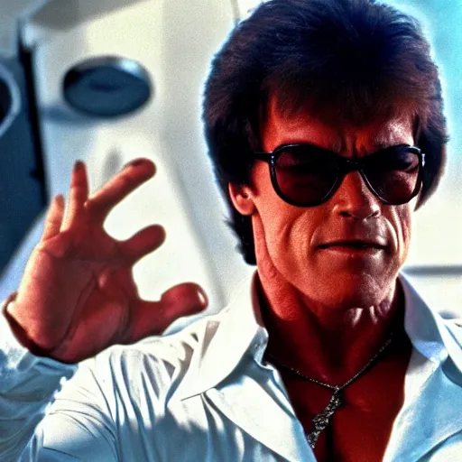 Image similar to arnold schwarzenegger as austin powers, movie still