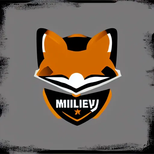 Prompt: military logo that involves foxes, gray and black color scheme