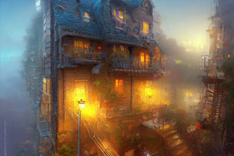 Prompt: isometric digital painting of a cell phone with an apartment on top very detailed, art fantasy by craig mullins, thomas kinkade