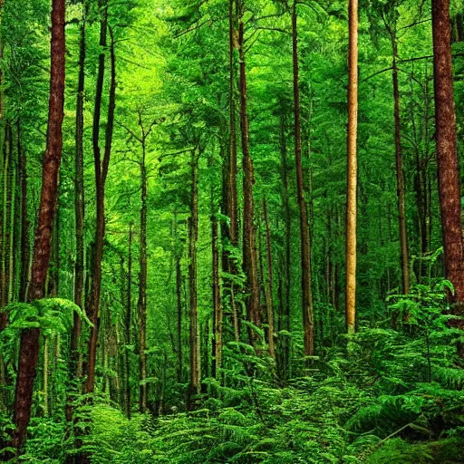Prompt: Picture of the most beautiful lush green boreal Forest trees