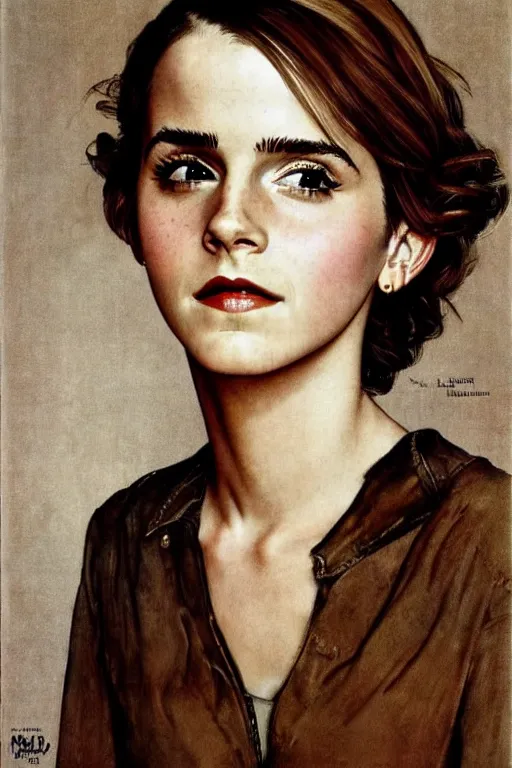 Image similar to Emma Watson portrait by Norman Rockwell