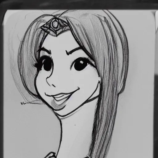 Prompt: milt kahl sketch of victoria justice as princess with hair tendrils